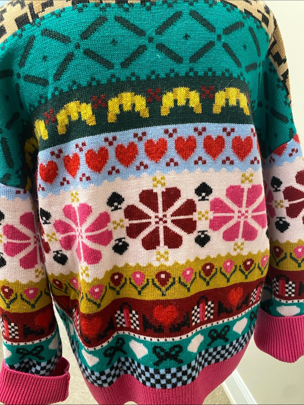 kate spade Multicolor Floral & Heart Crewneck Sweater - Teal/Pink/Red/Yellow - Picture 7 of 11